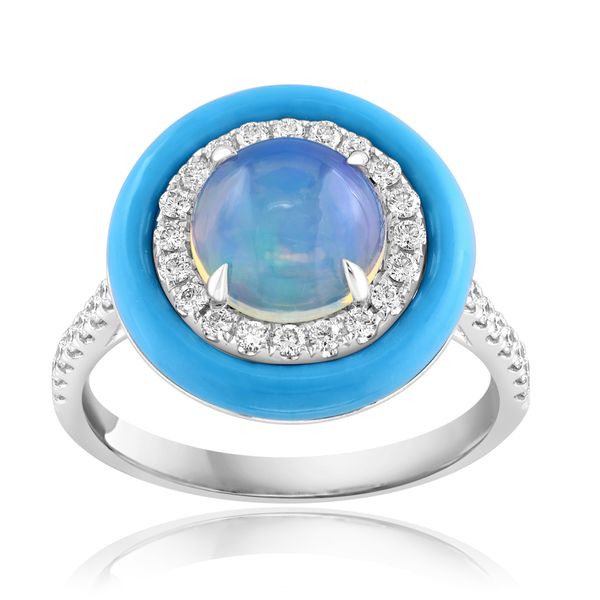 18 Karat White Gold Opal and Diamond Round Ring Tom Cook Jeweler, Inc. Daytona Beach, FL