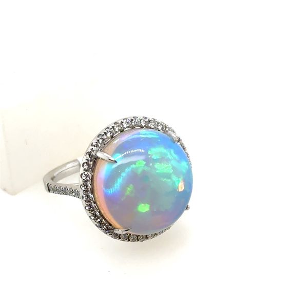 14 Karat White Gold Opal and Diamond Halo Ring Tom Cook Jeweler, Inc. Daytona Beach, FL