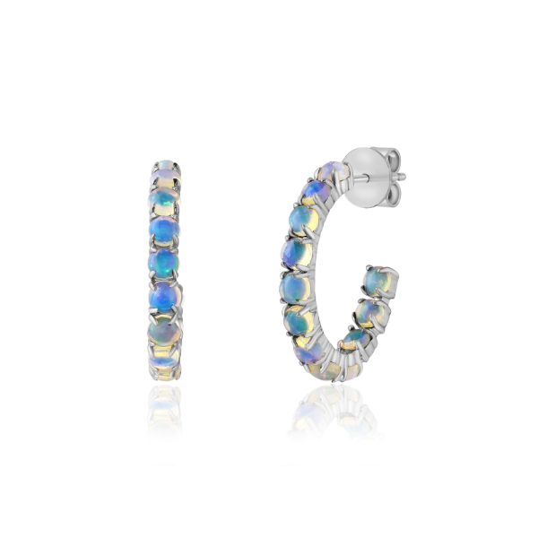 18K White Gold Oval Opal Hoop Earrings Tom Cook Jeweler, Inc. Daytona Beach, FL