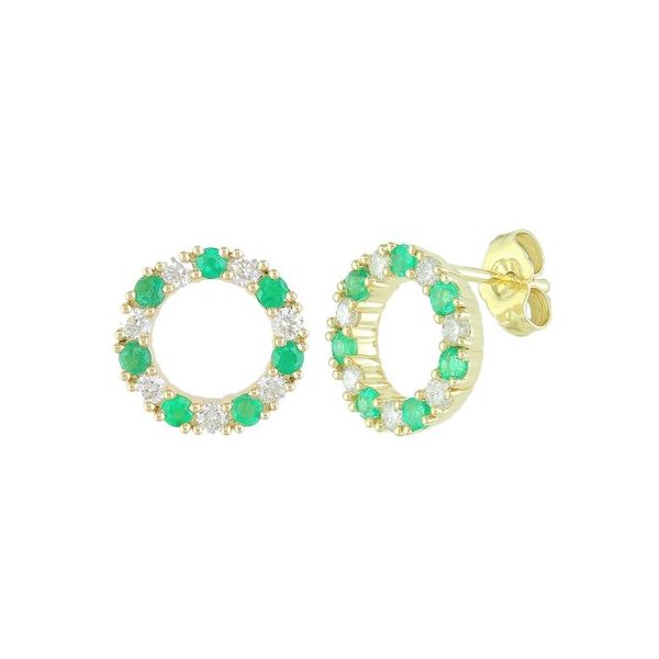 14K Yellow Emerald and Diamond Circle Earrings Tom Cook Jeweler, Inc. Daytona Beach, FL