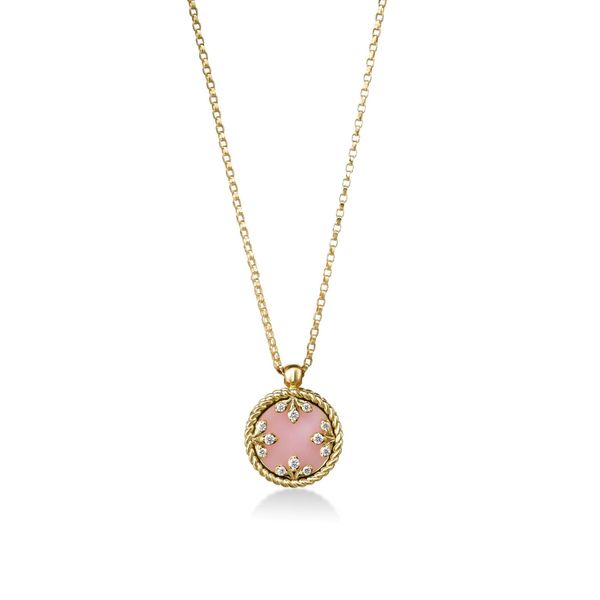 18K Yellow Pink Opal and Diamond Princess Pendant Necklace Image 2 Tom Cook Jeweler, Inc. Daytona Beach, FL