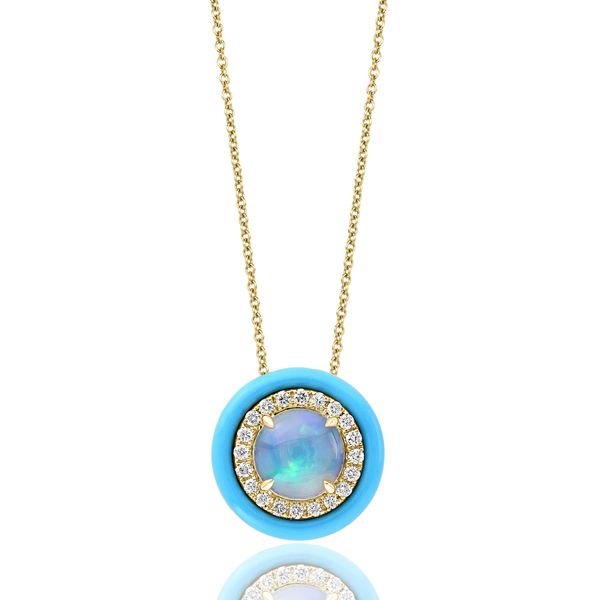 18 Karat Yellow Gold Opal, Turquoise, and Diamond Pendant Necklace Tom Cook Jeweler, Inc. Daytona Beach, FL
