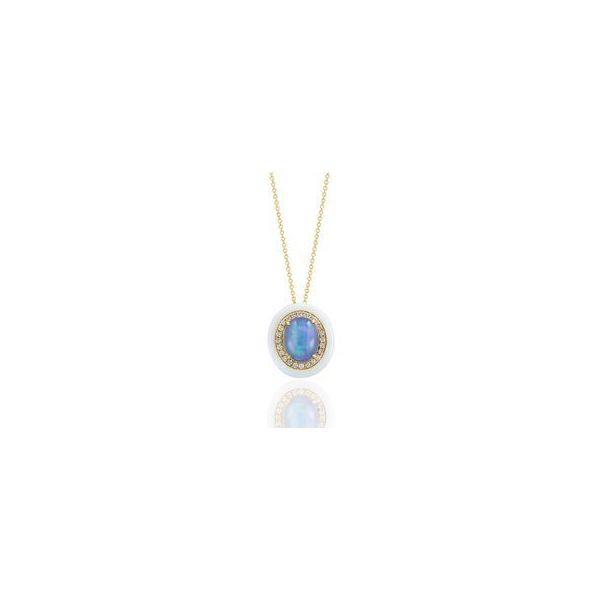 14 Karat Yellow Gold Opal and Diamond Halo Pendant Necklace Tom Cook Jeweler, Inc. Daytona Beach, FL