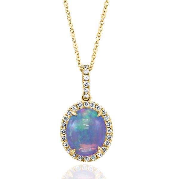 14K Yellow Opal Diamond Halo Pendant Tom Cook Jeweler, Inc. Daytona Beach, FL