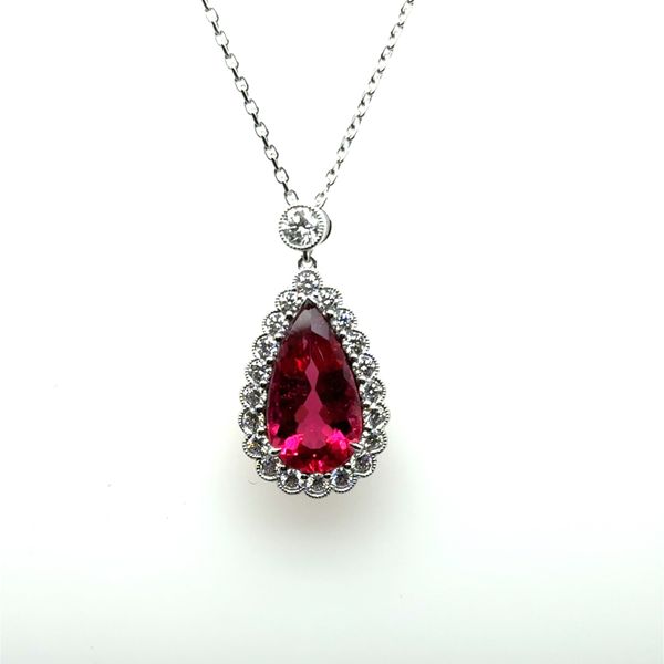 18K White Gold Rubellite and Diamond Halo Pendant Tom Cook Jeweler, Inc. Daytona Beach, FL