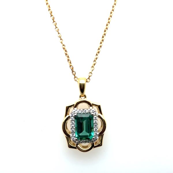 18K Yellow Gold Emerald and Diamond Abstract Pendant Tom Cook Jeweler, Inc. Daytona Beach, FL