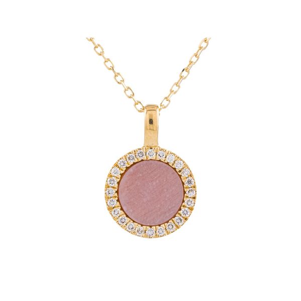 14K Yellow Pink Mother of Pearl and Diamond Halo Pendant Tom Cook Jeweler, Inc. Daytona Beach, FL