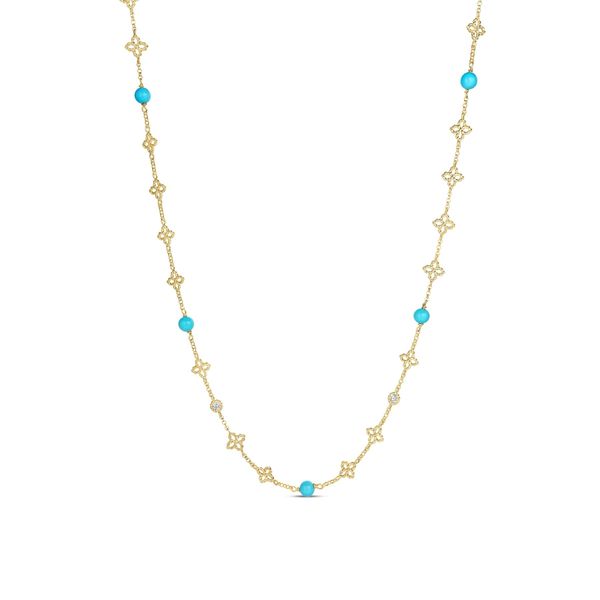 18K Yellow Gold Diamond Turquoise Flower Necklace Tom Cook Jeweler, Inc. Daytona Beach, FL