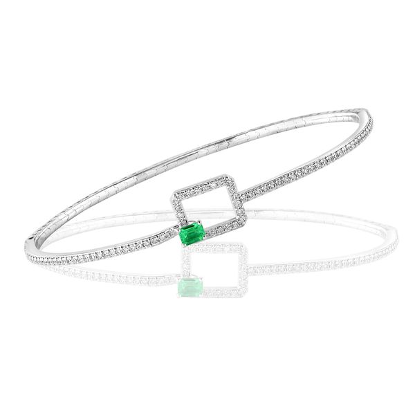 14K White Gold Emerald and Diamond Bangle Bracelet Tom Cook Jeweler, Inc. Daytona Beach, FL