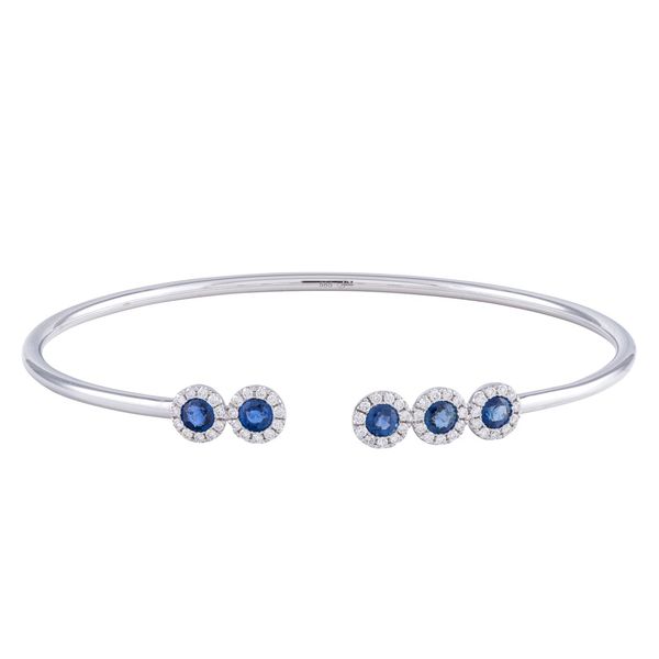 14K White Blue Sapphire Diamond Halo Bangle Bracelet Tom Cook Jeweler, Inc. Daytona Beach, FL