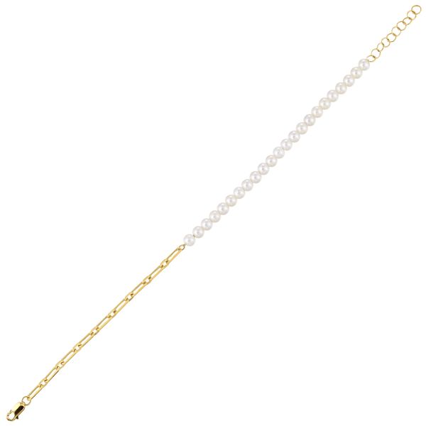 14K Yellow Gold Paper Clip and Pearl Bracelet Tom Cook Jeweler, Inc. Daytona Beach, FL