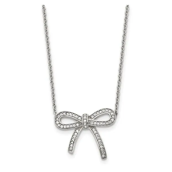 Stainless Steel Polished Crystal Bow Necklace Tom Cook Jeweler, Inc. Daytona Beach, FL