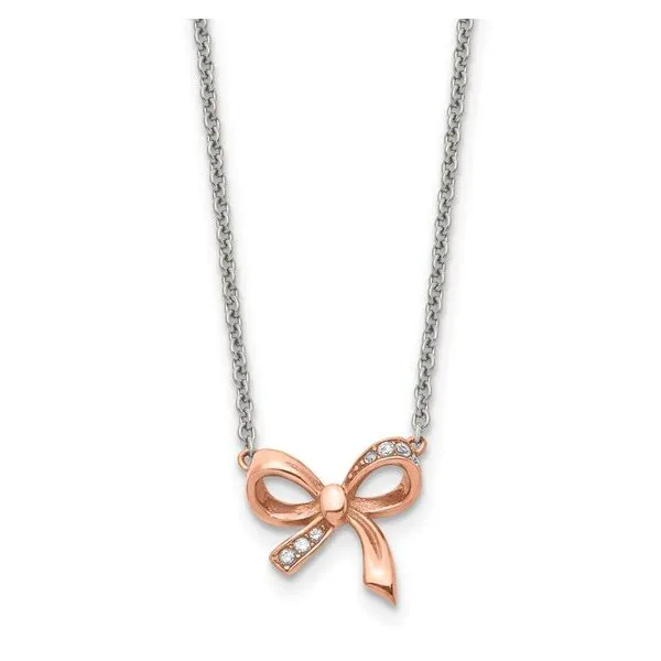 Stainless Steel Rose Plate Petite Crystal Bow Necklace Tom Cook Jeweler, Inc. Daytona Beach, FL