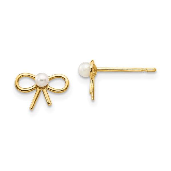 14K Yellow Gold Freshwater Cultured Pearl Bow Earrings Tom Cook Jeweler, Inc. Daytona Beach, FL