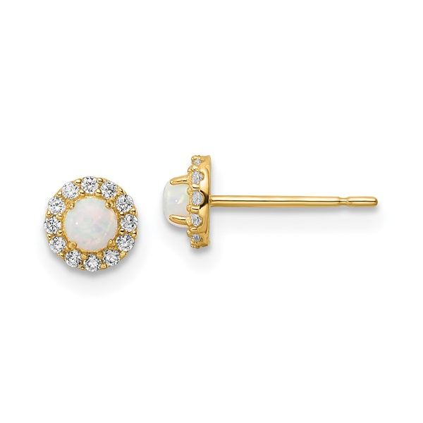 14K Yellow Gold Opal and Cubic Zirconium Earrings Tom Cook Jeweler, Inc. Daytona Beach, FL