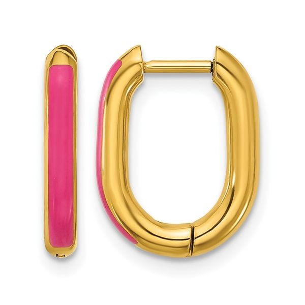 Stainless Steel Pink Enamel Hoop Earrings Tom Cook Jeweler, Inc. Daytona Beach, FL