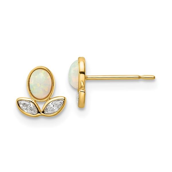 14K Yellow Created Opal and Cubic Zirconium Earrings Tom Cook Jeweler, Inc. Daytona Beach, FL