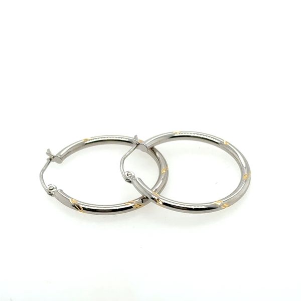 14K White and Yellow Gold Diamond Cut Hoop Earrings Tom Cook Jeweler, Inc. Daytona Beach, FL