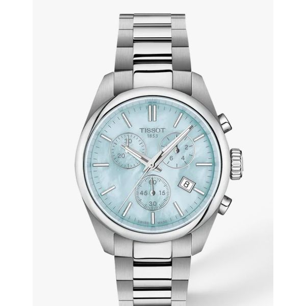 Stainless Steel Tissot PR100 Ice Blue Mother of Pearl Dial Women's Watch Tom Cook Jeweler, Inc. Daytona Beach, FL