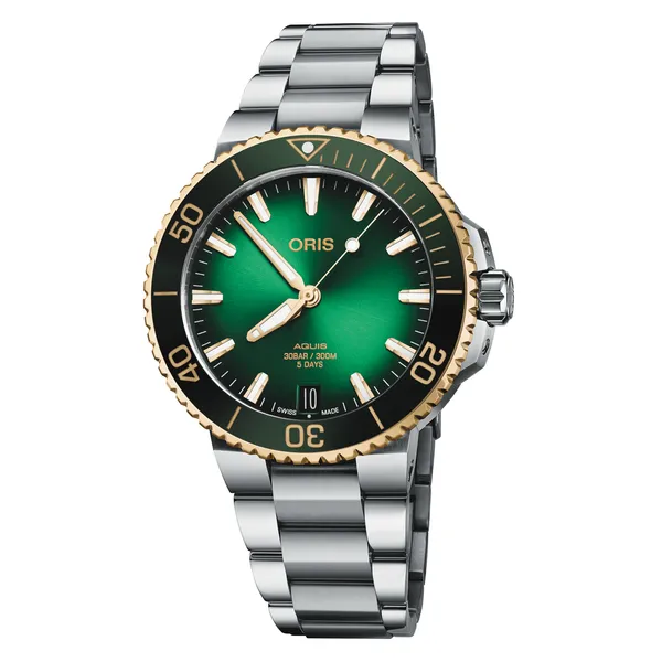 Stainless Steel and 18K Yellow Gold Oris Aquis Date Men's Watch Tom Cook Jeweler, Inc. Daytona Beach, FL