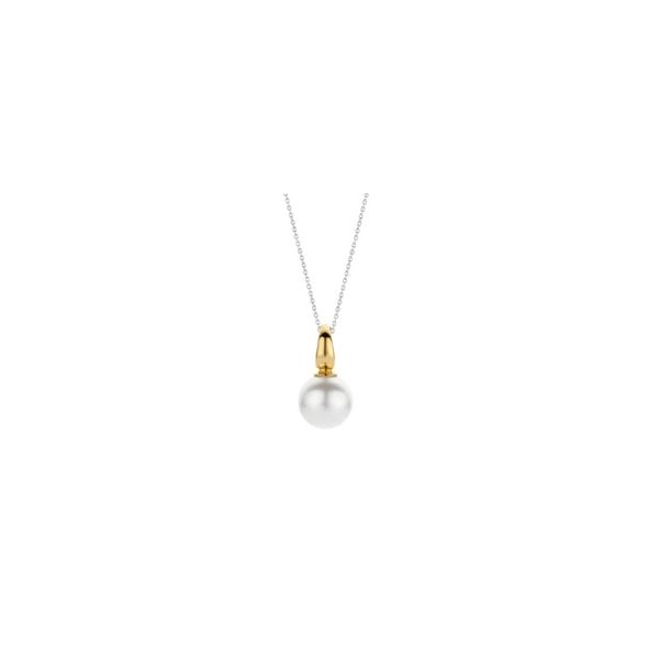 Sterling Silver Yellow Gold Plated Pearl Drop Pendant Necklace Tom Cook Jeweler, Inc. Daytona Beach, FL