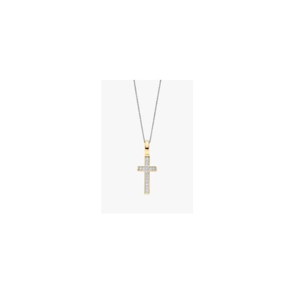 Sterling Silver and Yellow Gold Plated Ti Sento Cubic Zirconium Cross Pendant Necklace Tom Cook Jeweler, Inc. Daytona Beach, FL