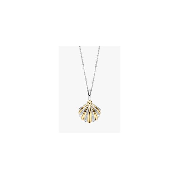 Sterling Silver and Yellow Gold Plated Ti Sento Cubic Zirconium Shell Pendant Necklace Tom Cook Jeweler, Inc. Daytona Beach, FL
