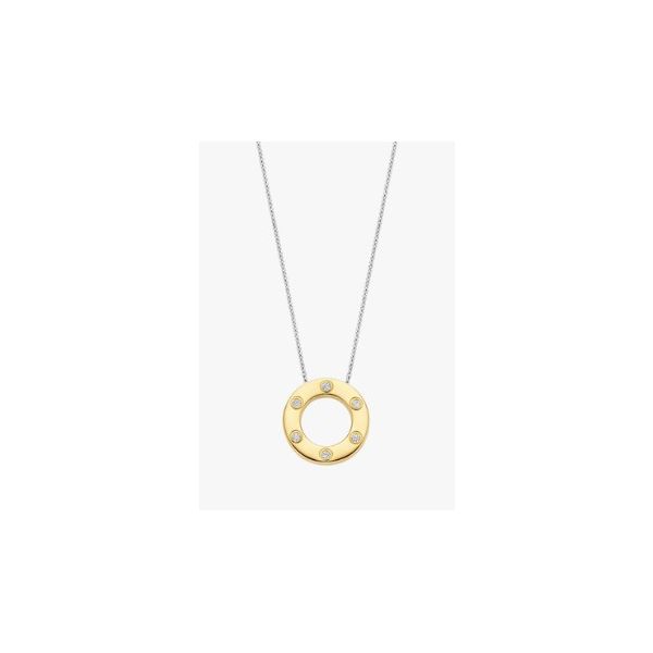 Sterling Silver and Yellow Gold Plated Cubic Zirconium Circle Pendant Necklace Tom Cook Jeweler, Inc. Daytona Beach, FL