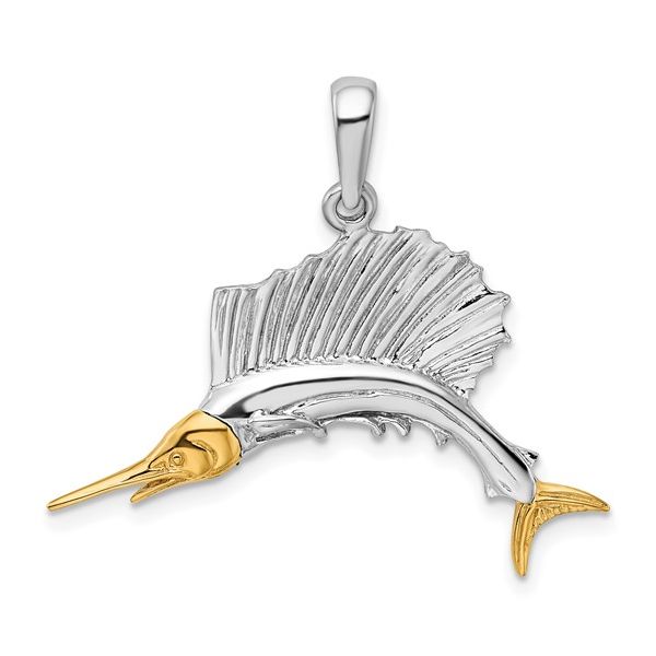 Sterling Silver and 14K Yellow Gold Sailfish Charm Necklace/Pendant Tom Cook Jeweler, Inc. Daytona Beach, FL