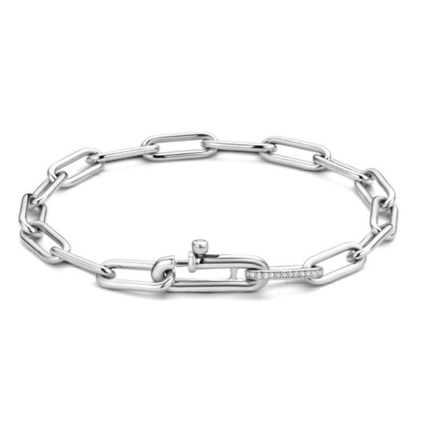 Sterling Silver Ti Sento Paperclip Link with CZ Bracelet Tom Cook Jeweler, Inc. Daytona Beach, FL