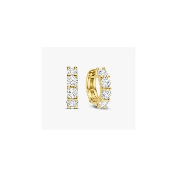 Sterling Silver and Yellow Gold Plated Cubic Zirconium Huggie Hoop Earrings Tom Cook Jeweler, Inc. Daytona Beach, FL