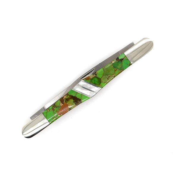 Green Turquoise and Mother of Pearl Tuxedo Knife Tom Cook Jeweler, Inc. Daytona Beach, FL