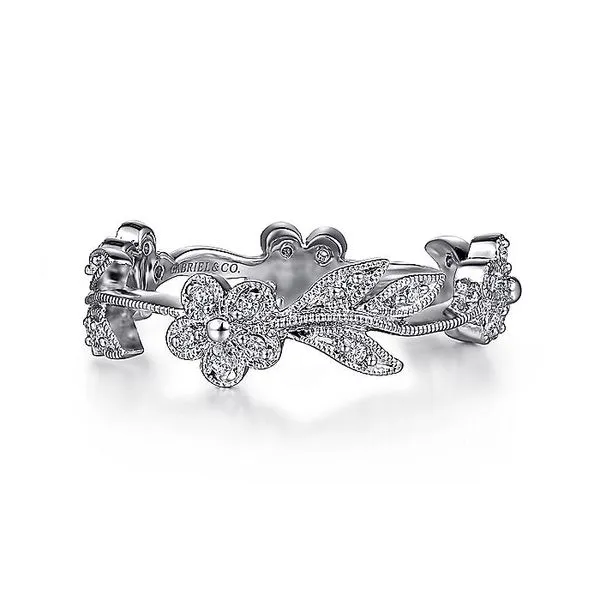 Gabriel & Co. 14K White Gold Diamond Floral Band Toner Jewelers Overland Park, KS