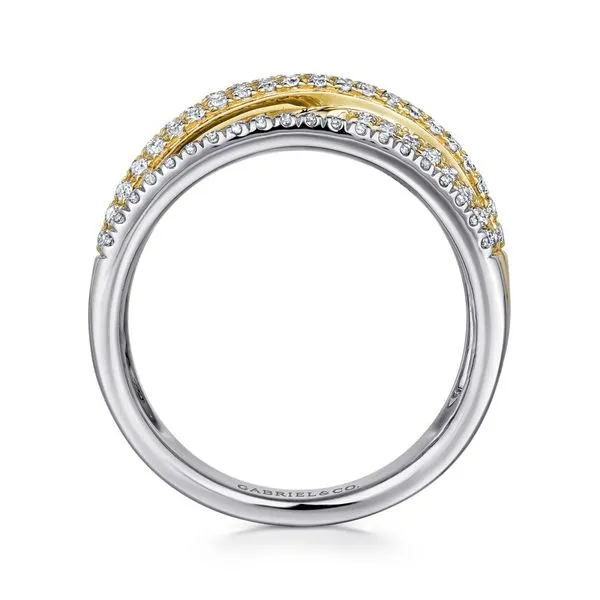 Gabriel & Co. 14K Yellow and White Gold Criss Cross Diamond Ring Image 3 Toner Jewelers Overland Park, KS