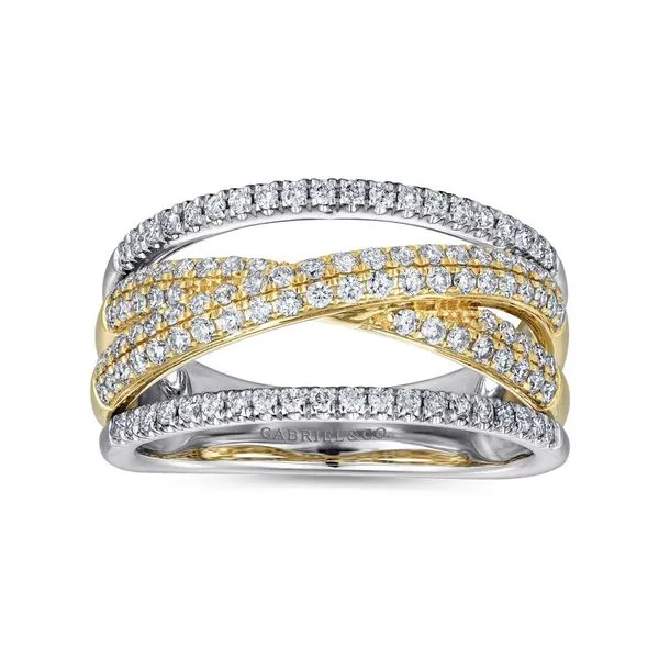 Gabriel & Co. 14K Yellow and White Gold Criss Cross Diamond Ring Image 4 Toner Jewelers Overland Park, KS