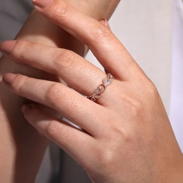 Gabriel & Co. 14K Rose Gold Scrolling Floral Diamond Ring Image 5 Toner Jewelers Overland Park, KS