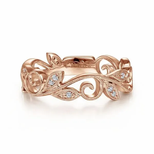 Gabriel & Co. 14K Rose Gold Scrolling Floral Diamond Ring Toner Jewelers Overland Park, KS