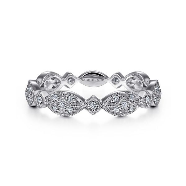 Gabriel & Co 14K White Gold Marquise Station Cluster Diamond Stackable Ring Toner Jewelers Overland Park, KS