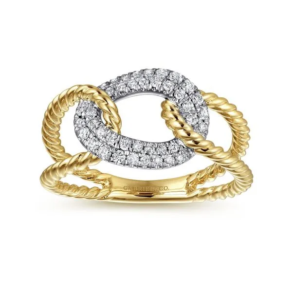 Gabriel & Co 14K Yellow and White Gold Twisted Rope Diamond Ring Image 4 Toner Jewelers Overland Park, KS