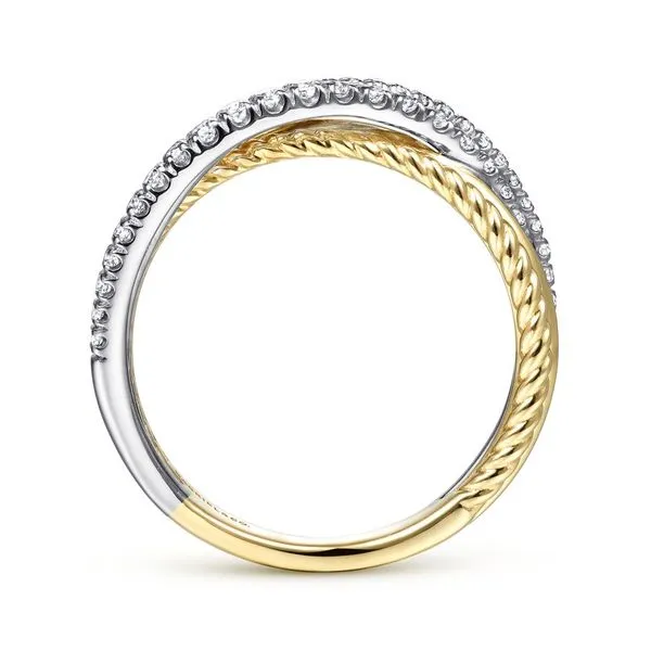 Gabriel & Co 14K White and Yellow Gold Twisted Rope and Diamond Criss Cross Ring Image 2 Toner Jewelers Overland Park, KS