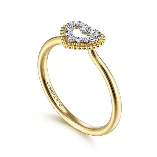 Gabriel & Co. 14K Yellow Gold Diamond Pave Open Heart Ring Image 3 Toner Jewelers Overland Park, KS