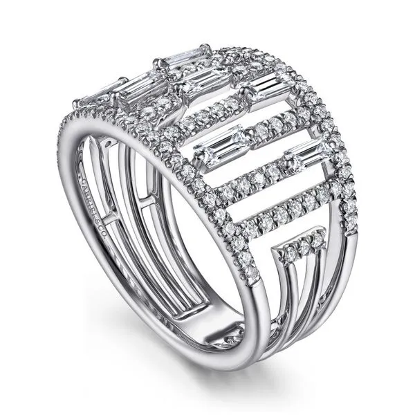 Gabriel & Co 14K White Gold Round and Baguette Diamond Wide Ring Image 3 Toner Jewelers Overland Park, KS