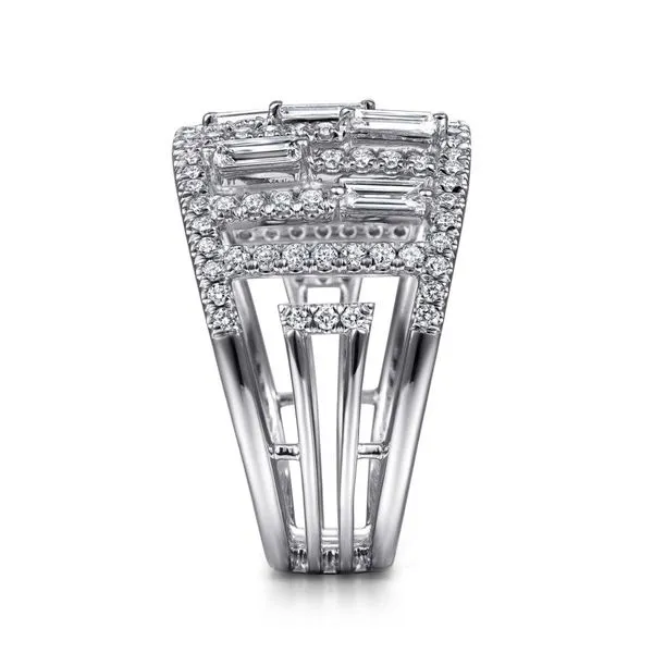 Gabriel & Co 14K White Gold Round and Baguette Diamond Wide Ring Image 4 Toner Jewelers Overland Park, KS