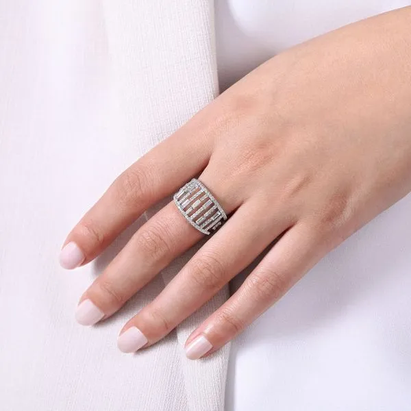 Gabriel & Co 14K White Gold Round and Baguette Diamond Wide Ring Image 5 Toner Jewelers Overland Park, KS