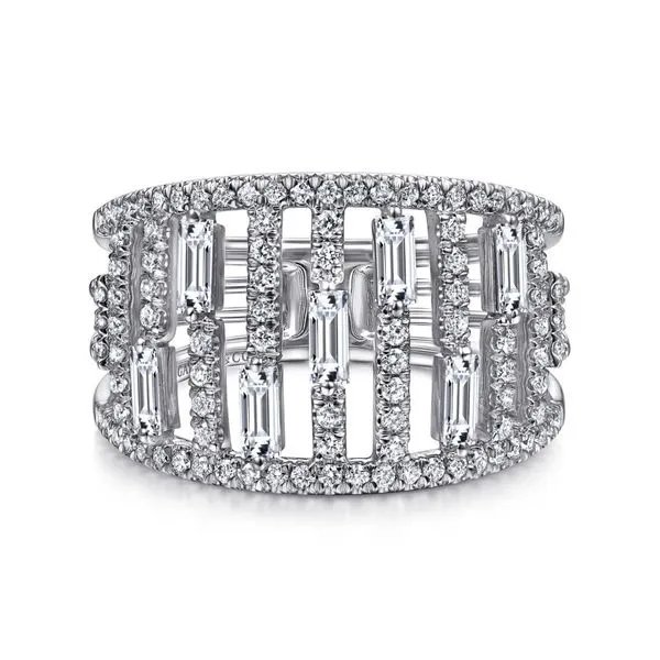 Gabriel & Co 14K White Gold Round and Baguette Diamond Wide Ring Toner Jewelers Overland Park, KS