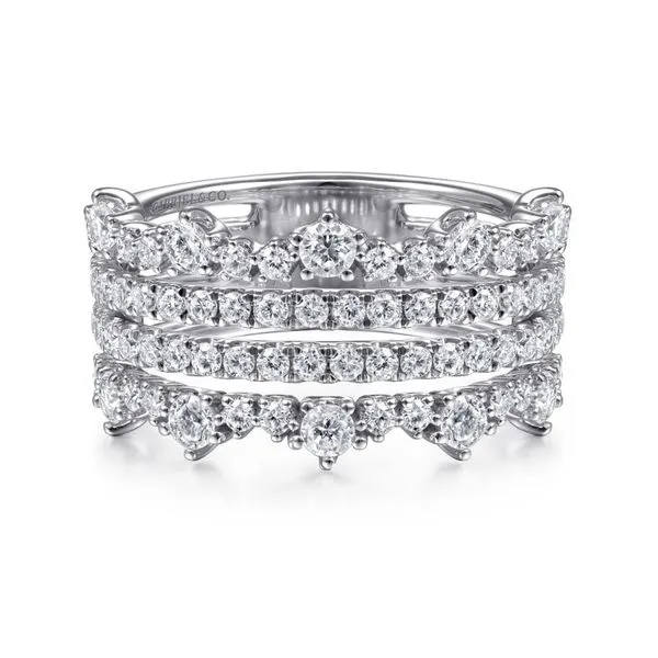 Gabriel & Co 14K White Gold Wide Four Row Diamond Ring Toner Jewelers Overland Park, KS