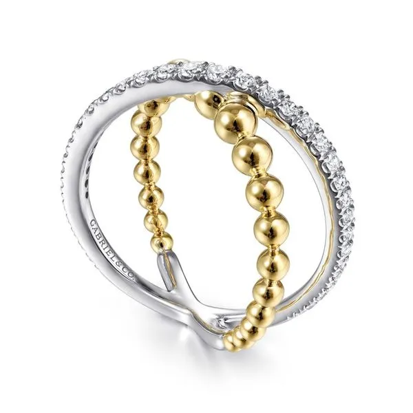 Gabriel & Co. 14K White and Yellow Gold Bujukan Diamond Criss Cross Ring Image 3 Toner Jewelers Overland Park, KS