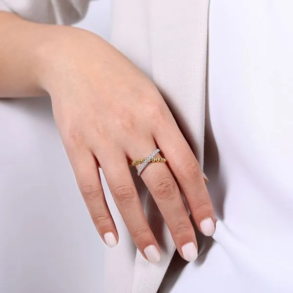 Gabriel & Co. 14K White and Yellow Gold Bujukan Diamond Criss Cross Ring Image 5 Toner Jewelers Overland Park, KS