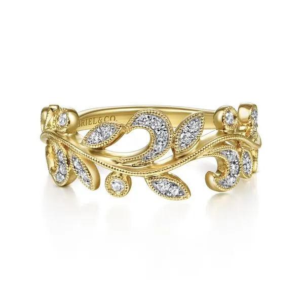 Gabriel & Co. 14K Yellow Gold Diamond Floral Ring Toner Jewelers Overland Park, KS
