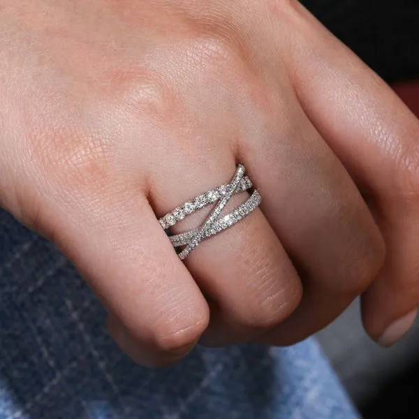 Gabriel & Co. 14K White Gold Diamond Layered Criss Cross Ring Image 5 Toner Jewelers Overland Park, KS